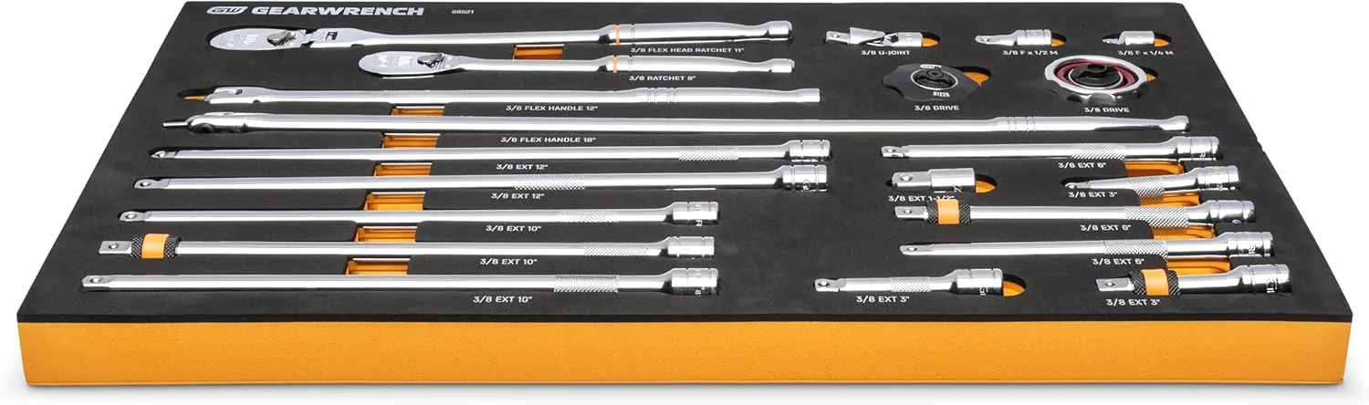 GEARWRENCH 21 Piece 3/8 inch 90T Ratchet & Drive Tool Set with EVA Foam Tray - 86521