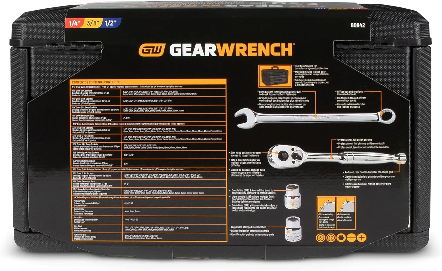GEARWRENCH Mechanics Tool Set 1/4, 3/8 and 1/2-inch Drives in 3-Drawer Storage Box