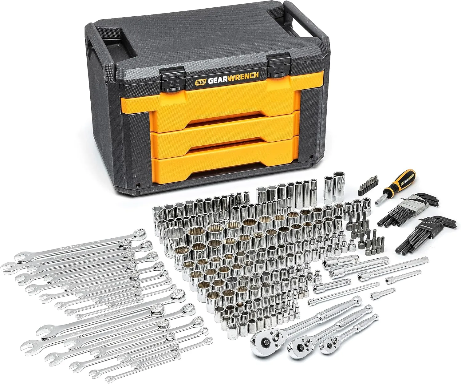 GEARWRENCH Mechanics Tool Set 1/4, 3/8 and 1/2-inch Drives in 3-Drawer Storage Box