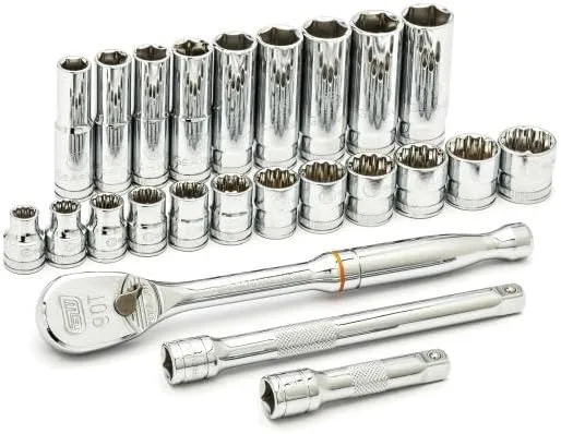 GEARWRENCH 24 Pc. 3/8" Drive 6 & 12 Pt. Mechanics Tool Set, Standard & Deep, Metric - 80559