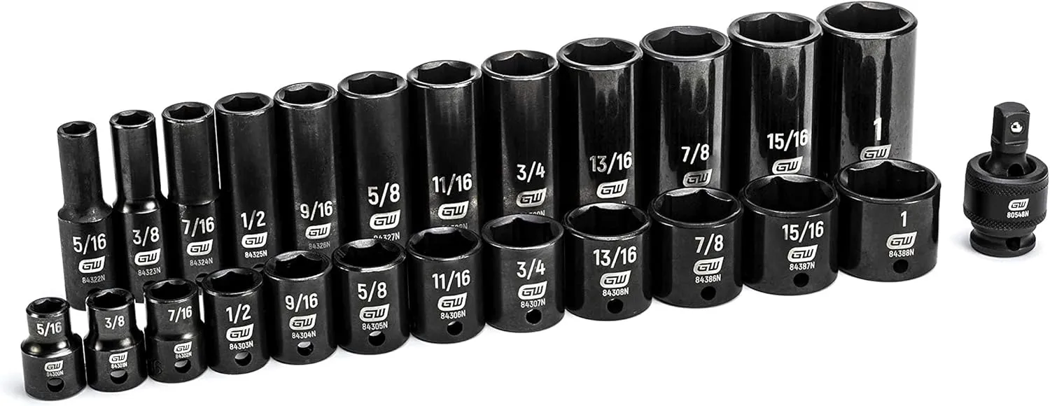 GEARWRENCH 25 Pc. 3/8" Drive 6 Pt. SAE Impact Socket Set, Standard & Deep - 84919N