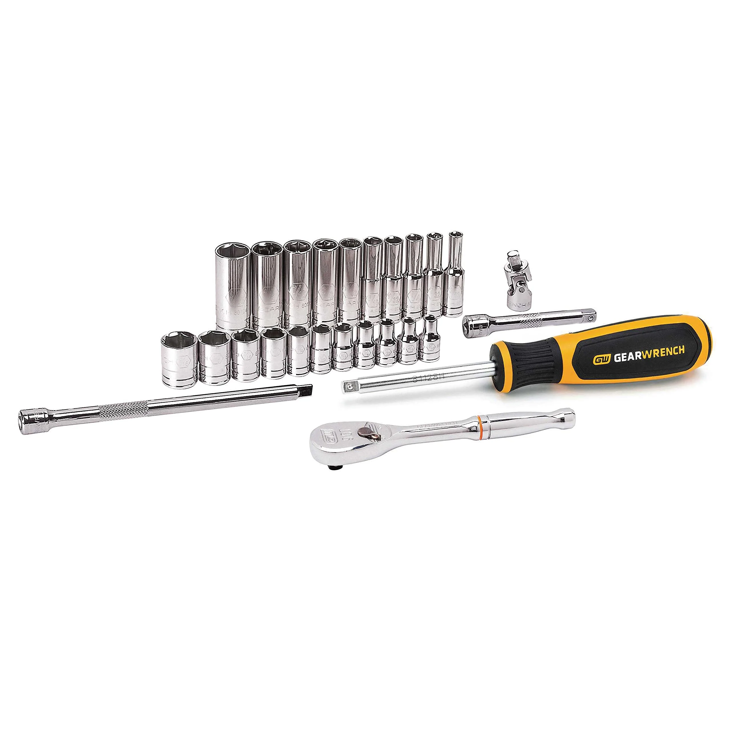 GEARWRENCH 26 Pc. 1/4" Drive 6 Pt. Standard Mechanics Tool Set, SAE - 80312DD