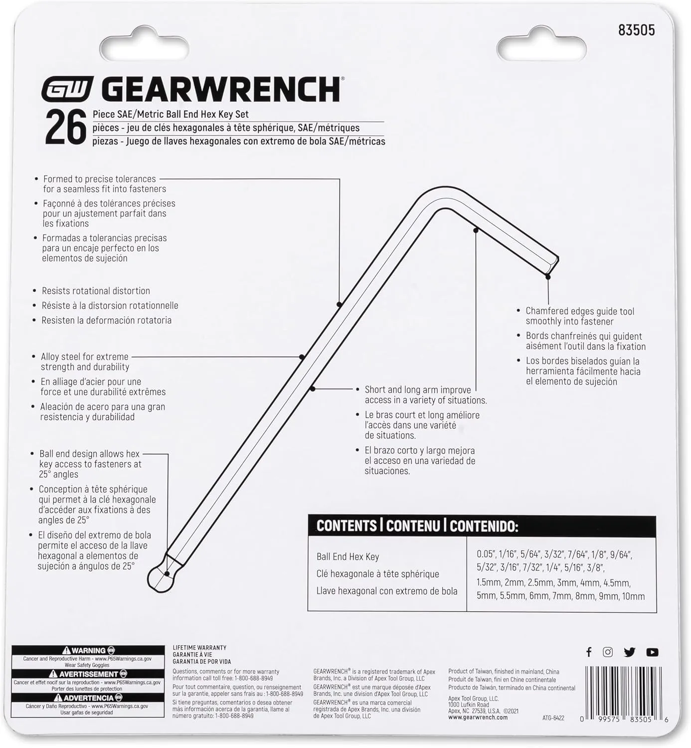 GEARWRENCH 26 Piece SAE/Metric Ball End Long Arm Hex Key Set - 83505