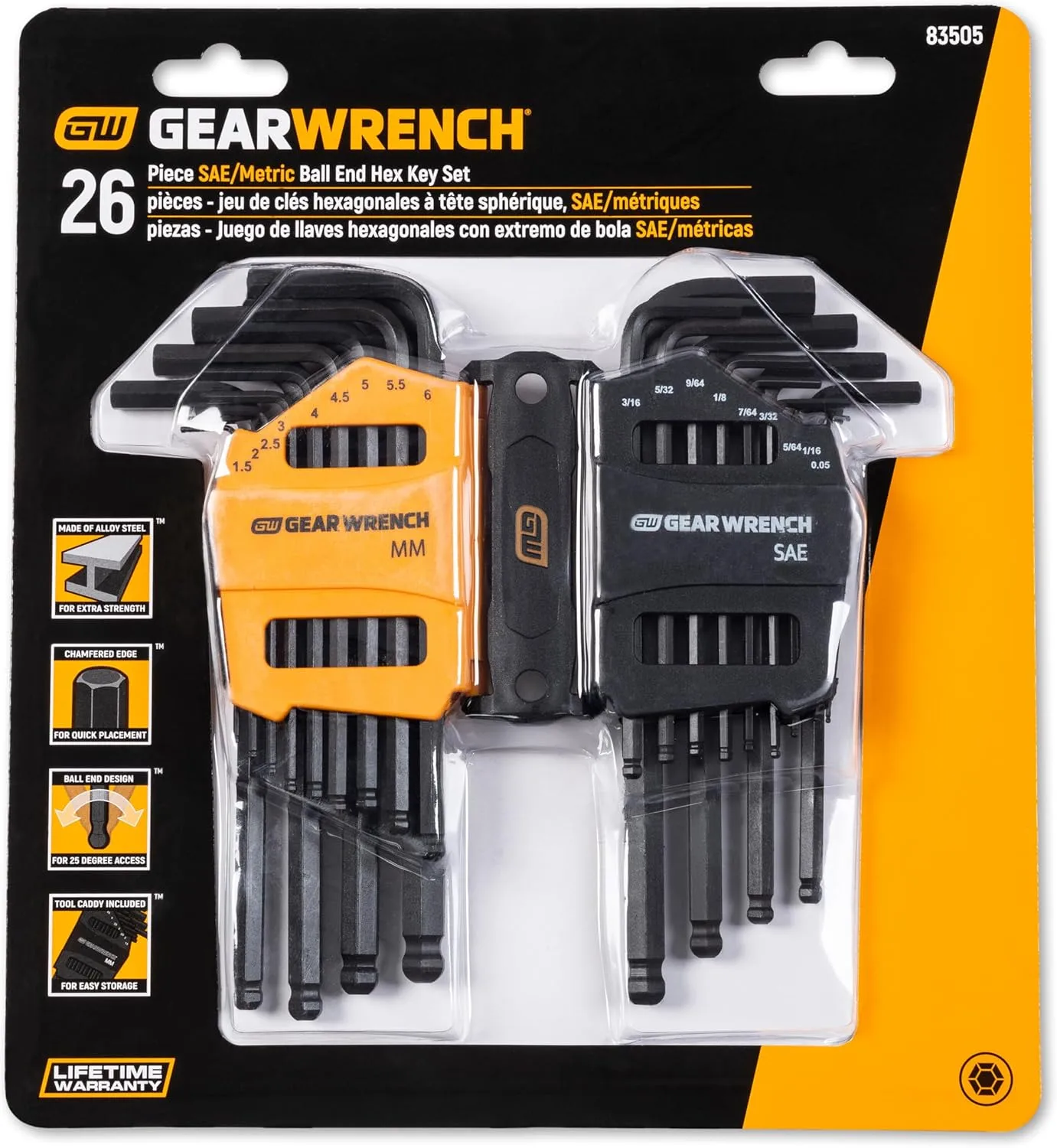 GEARWRENCH 26 Piece SAE/Metric Ball End Long Arm Hex Key Set - 83505