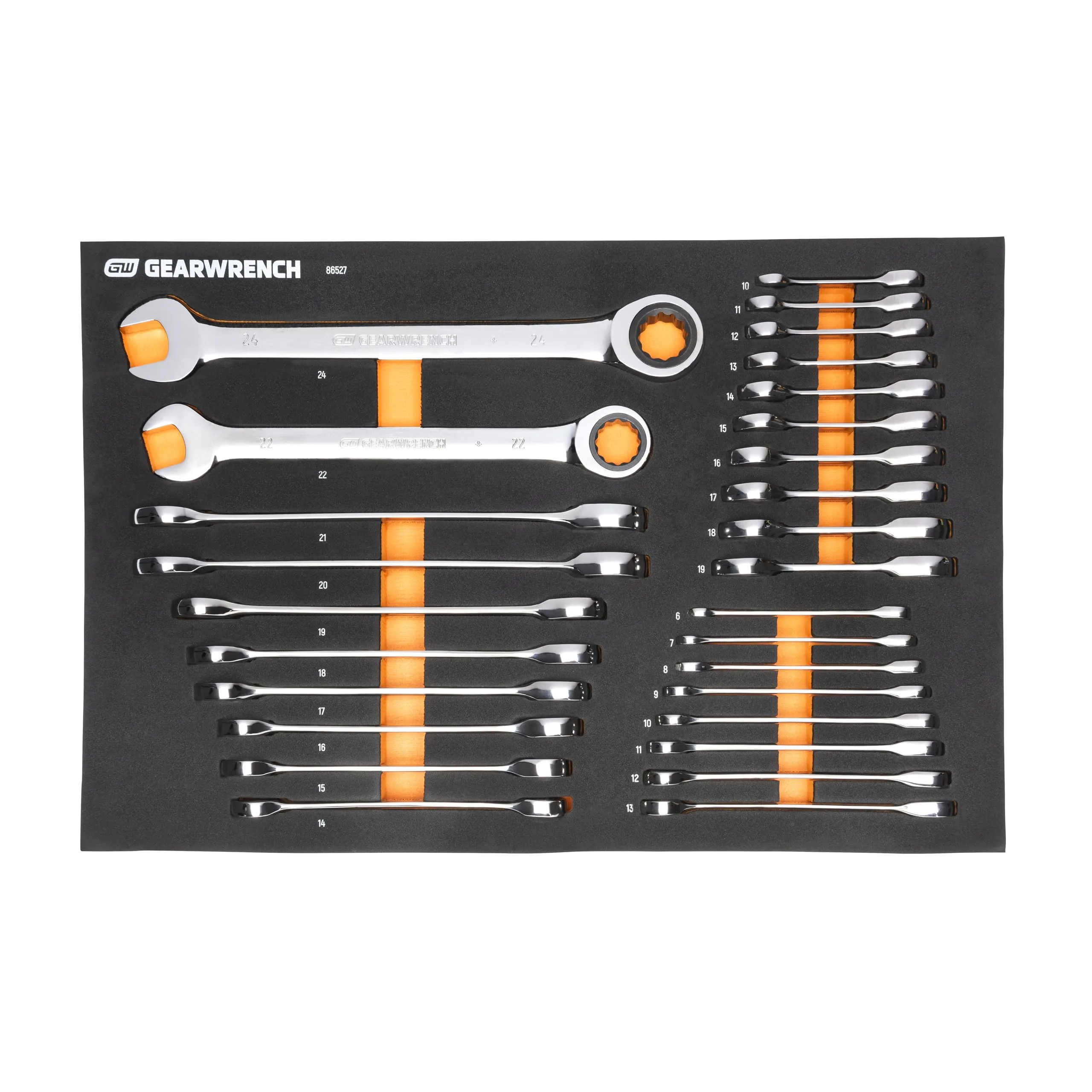 GEARWRENCH 28 Piece 72T Metric Standard & Stubby Ratcheting Wrench Set with EVA Foam Tray - 86527