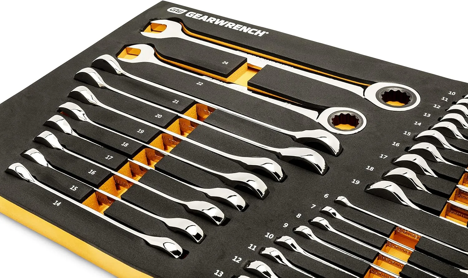GEARWRENCH 28 Piece 72T Metric Standard & Stubby Ratcheting Wrench Set with EVA Foam Tray - 86527