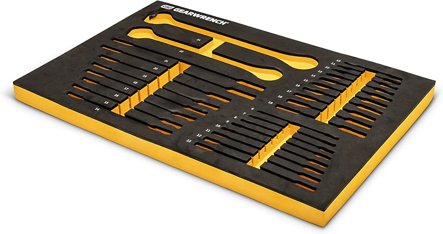 GEARWRENCH 28 Piece 72T Metric Standard & Stubby Ratcheting Wrench Set with EVA Foam Tray - 86527