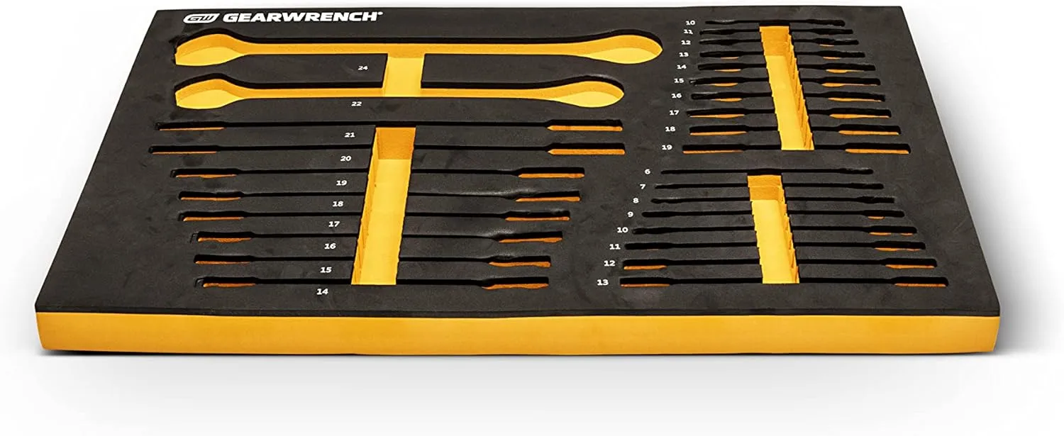 GEARWRENCH 28 Piece 72T Metric Standard & Stubby Ratcheting Wrench Set with EVA Foam Tray - 86527