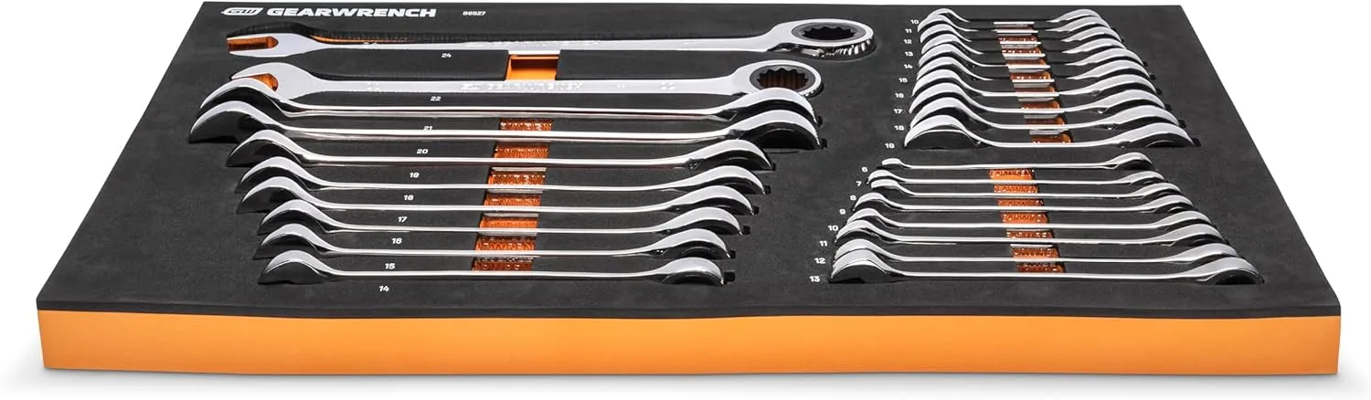 GEARWRENCH 28 Piece 72T Metric Standard & Stubby Ratcheting Wrench Set with EVA Foam Tray - 86527
