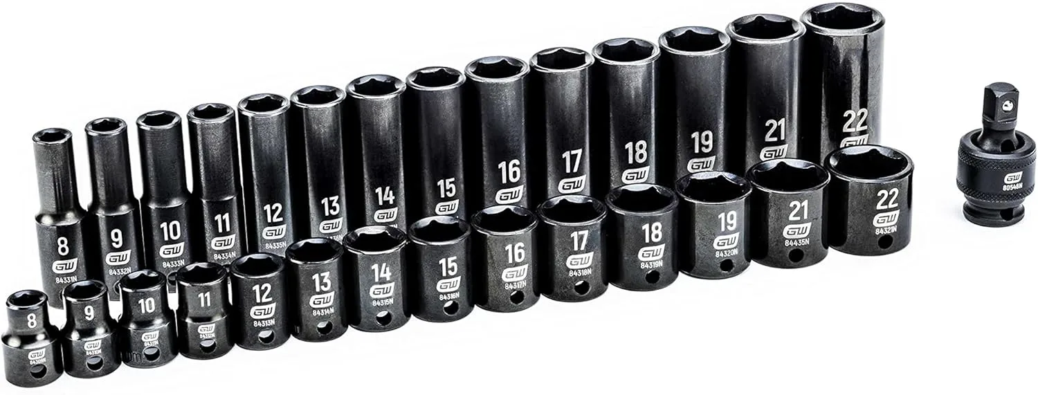 GEARWRENCH 29 Pc. 3/8" Drive 6 Pt. Impact Socket Set, Standard & Deep, Metric - 84925N
