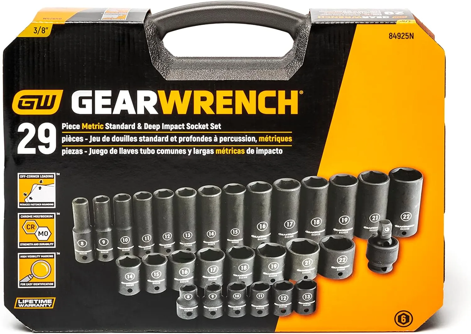 GEARWRENCH 29 Pc. 3/8" Drive 6 Pt. Impact Socket Set, Standard & Deep, Metric - 84925N