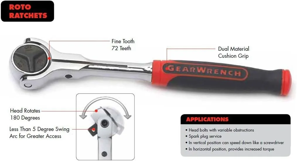GEARWRENCH 72 Tooth Dual Material Roto Ratchets