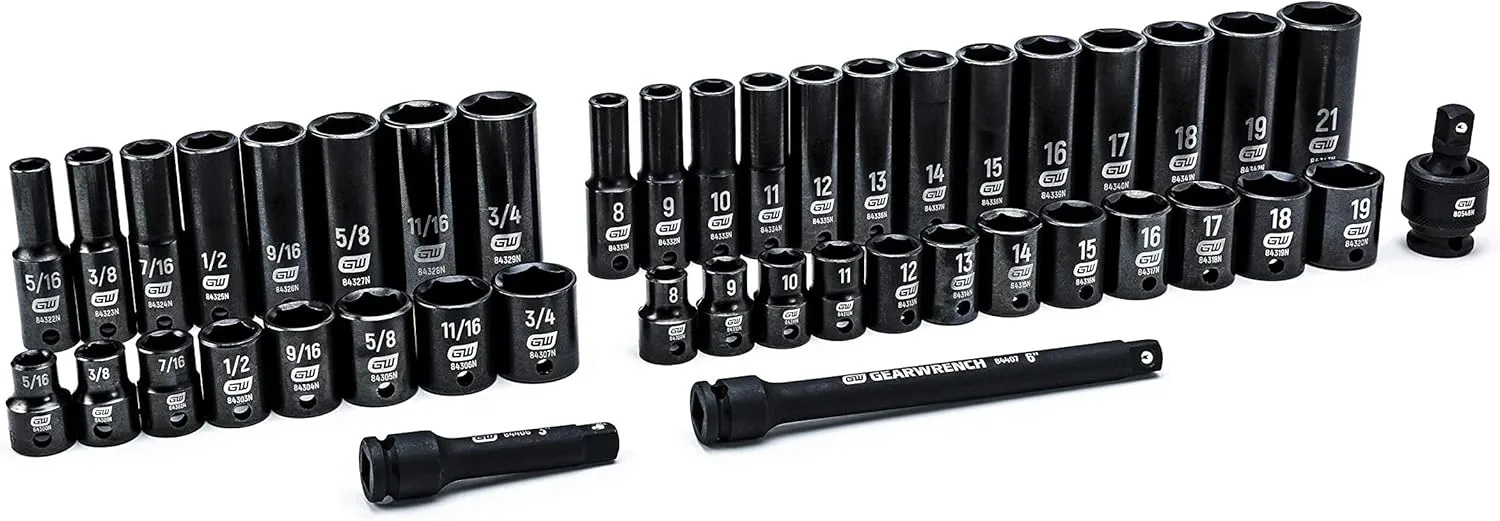GEARWRENCH 44 Pc. 3/8" Drive 6 Point Standard & Deep Impact SAE/Metric Socket Set - 84916N