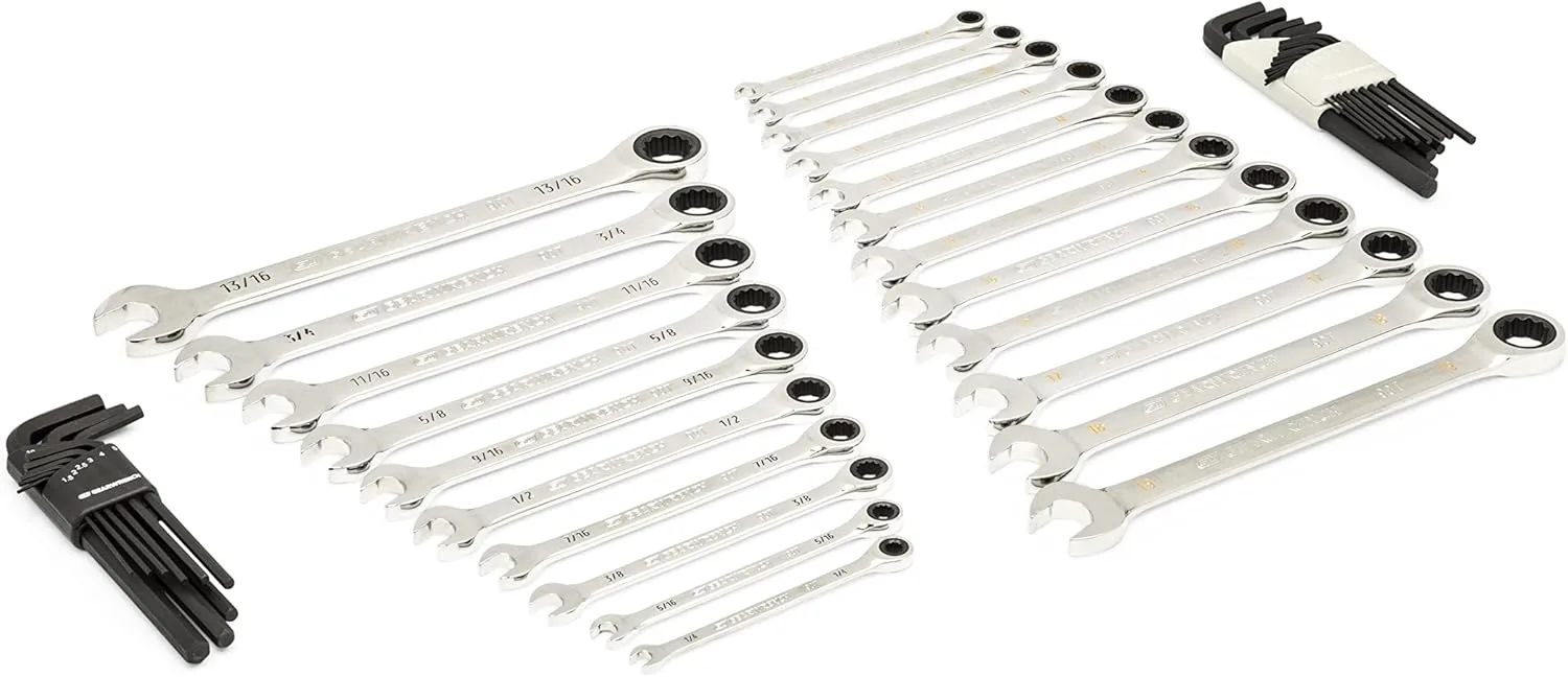GEARWRENCH 44 Piece 90-Tooth SAE/Metric Ratcheting Wrench and Hex Key Set - 86528