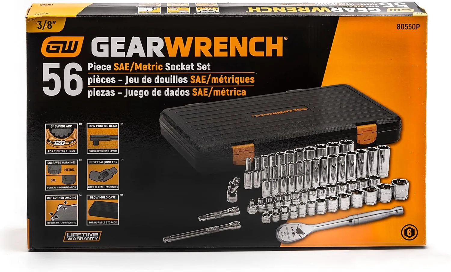 GEARWRENCH 120XP Mechanics Socket Set, SAE & Metric, 6-Point