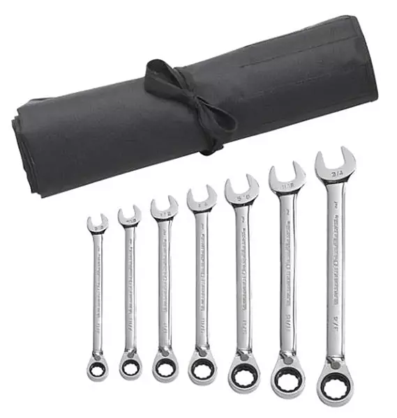 GEARWRENCH 7 Pc. 12 Point Reversible Ratcheting Combination SAE Wrench Set with Tool Roll - 9567RN