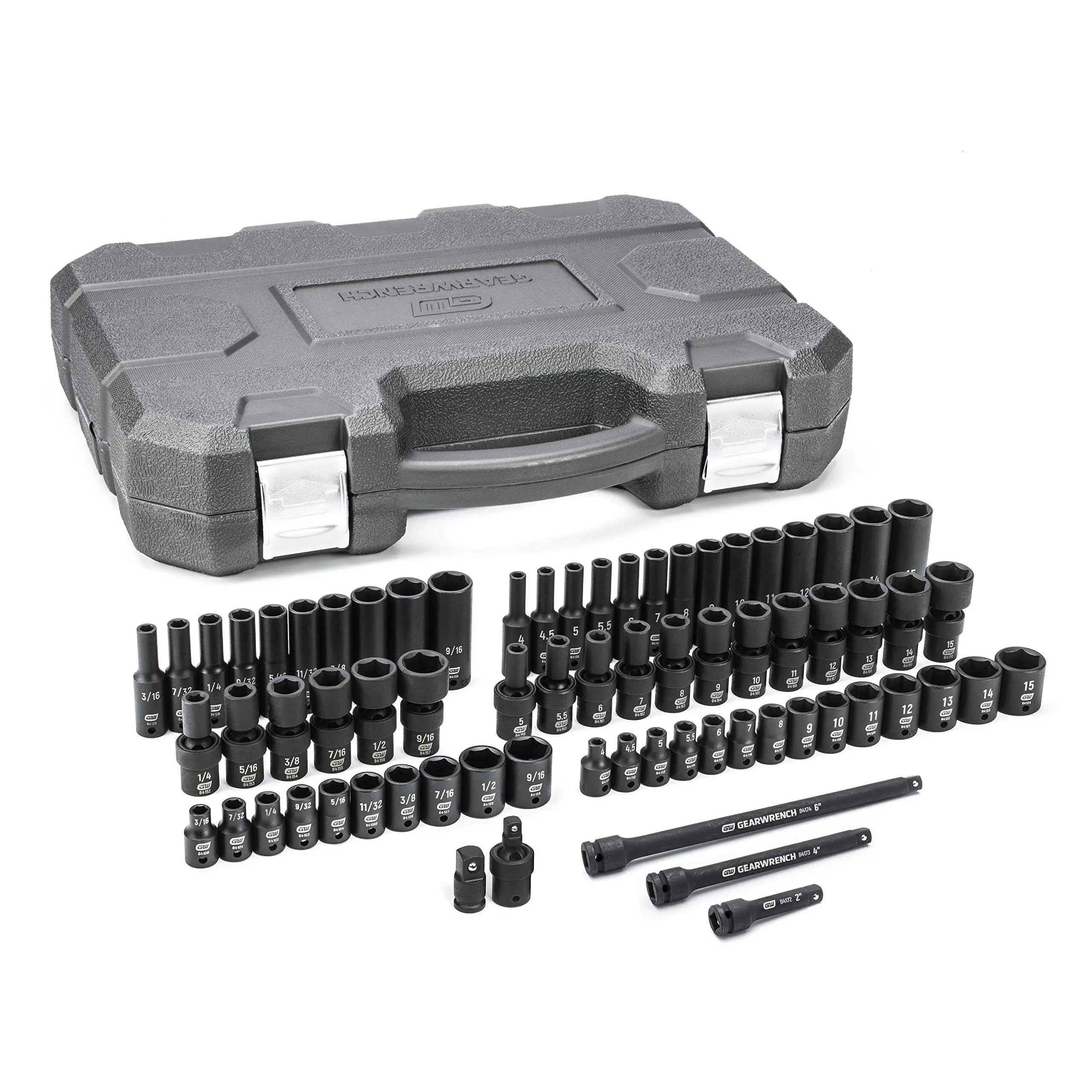 GEARWRENCH 71 Piece 1/4" Drive 6 Point Standard & Deep Universal Impact SAE/Metric Socket Set | 84903