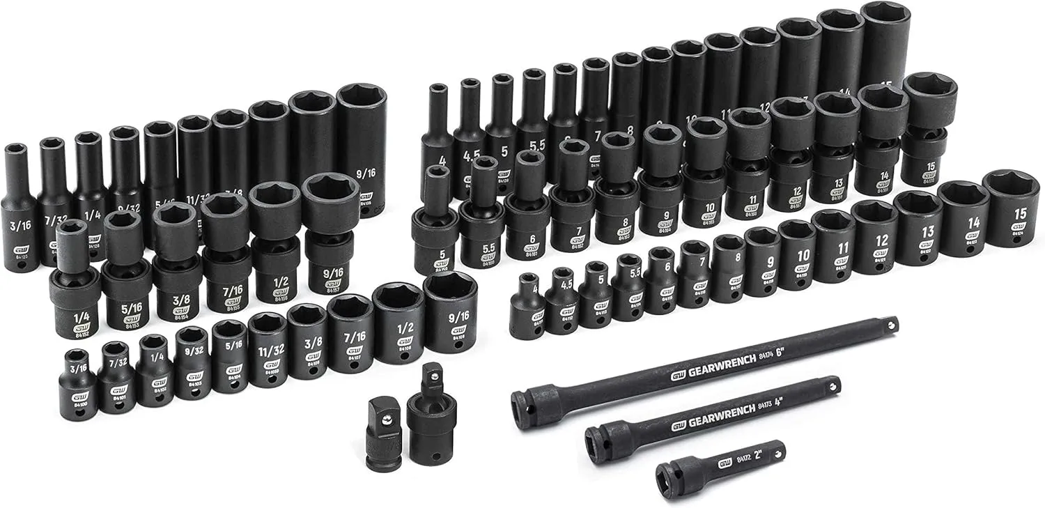 GEARWRENCH 71 Piece 1/4" Drive 6 Point Standard & Deep Universal Impact SAE/Metric Socket Set | 84903