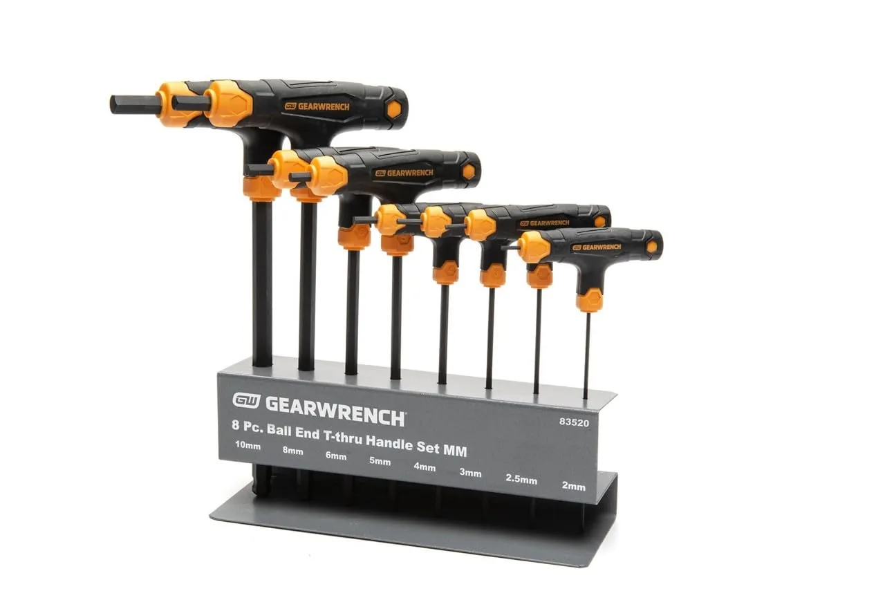 GEARWRENCH 8 Piece Metric Ball End T-Handle Hex Key Set - 83520 2mm 2.5mm 3mm 4mm 5mm 6mm 8mm 10mm