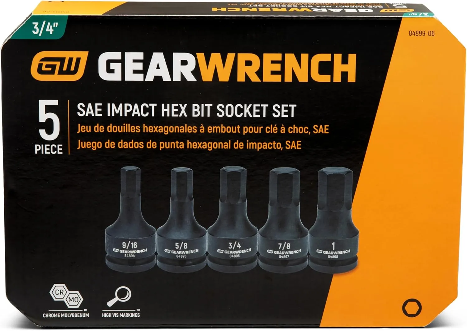 GEARWRENCH Impact Hex Bit Socket Set - 3/4in Drive | 5 Piece | SAE | 84899-06