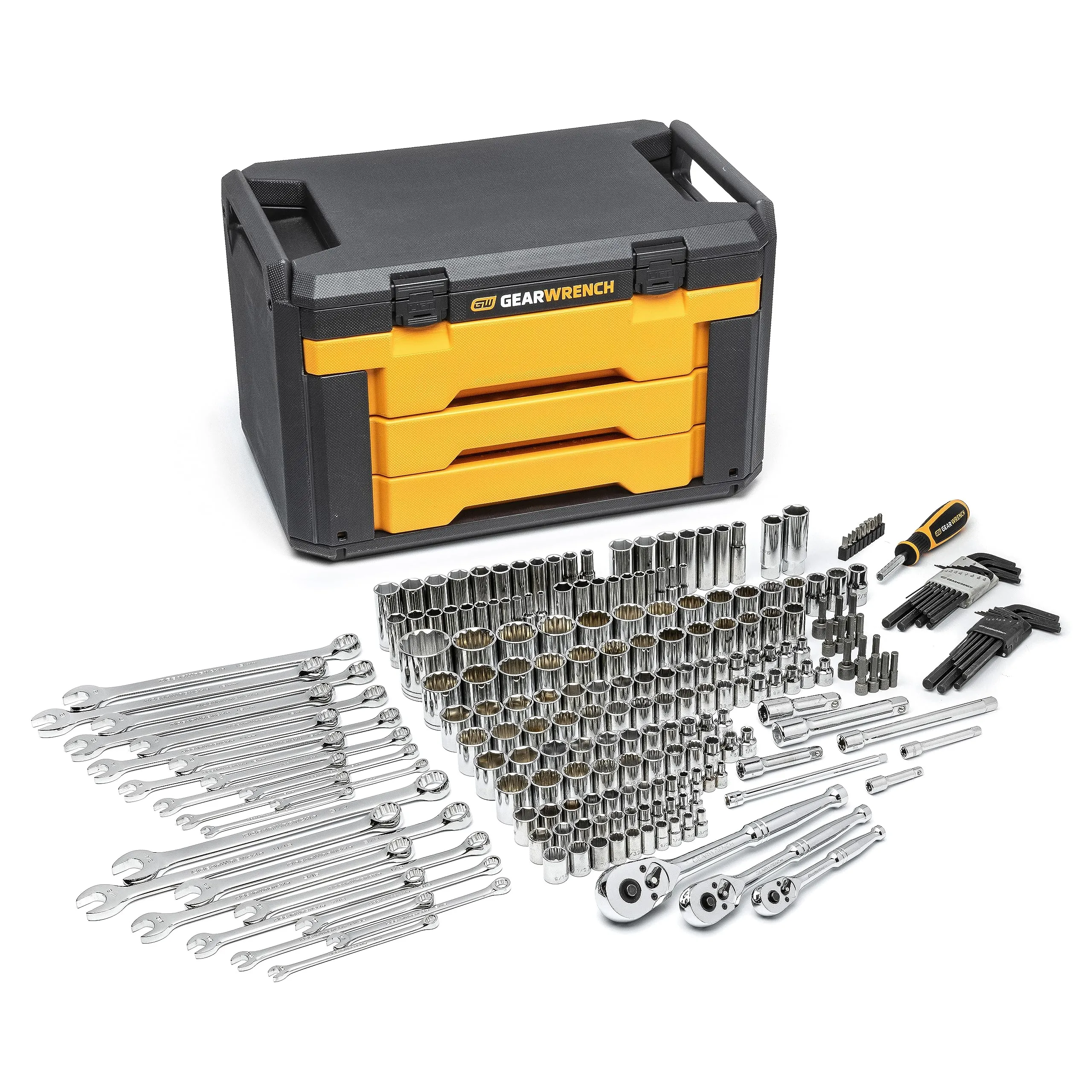 GEARWRENCH Mechanics Tool Set 1/4, 3/8 and 1/2-inch Drives in 3-Drawer Storage Box