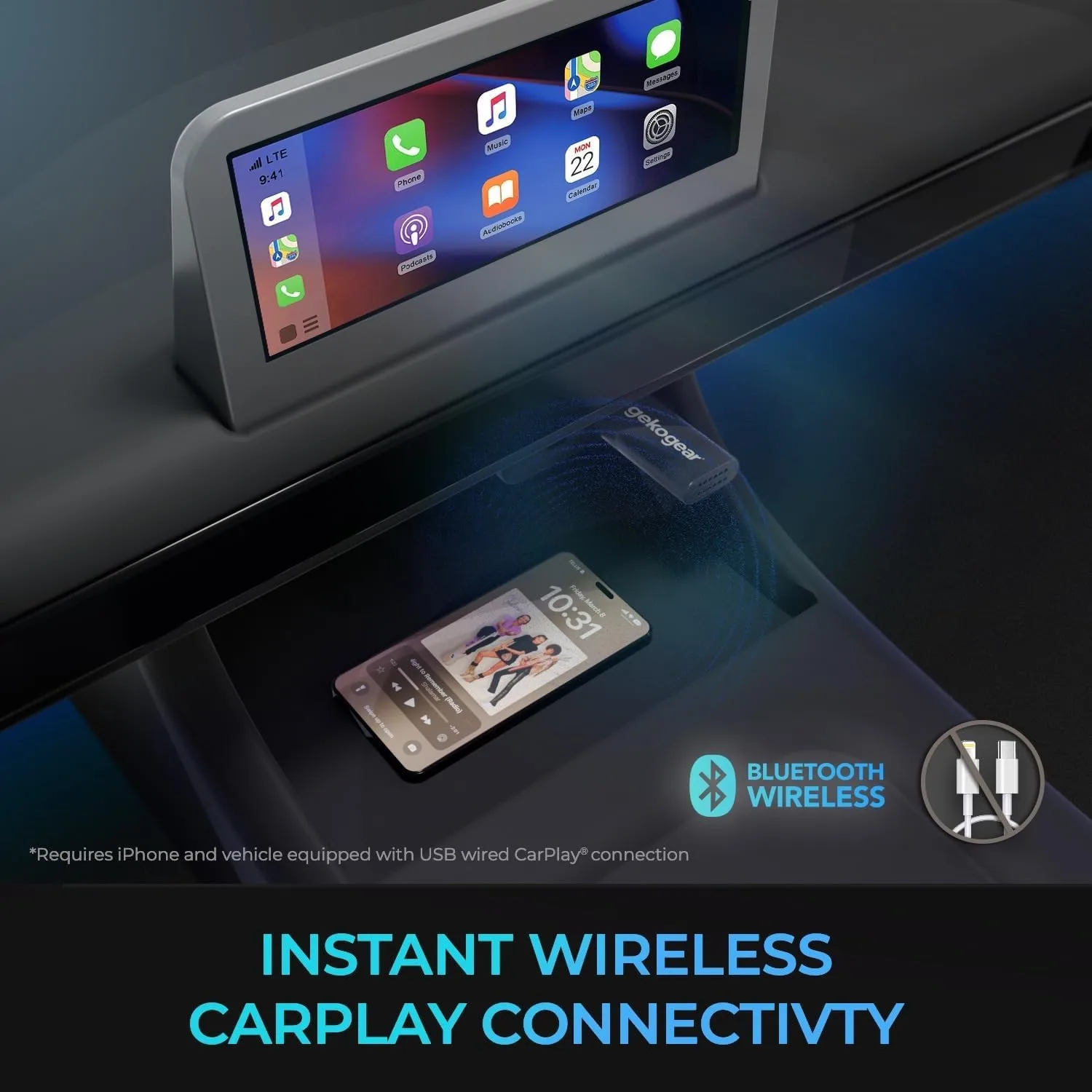 GekoGear Wireless CarPlay USB Adapter for Apple iPhone (A100)