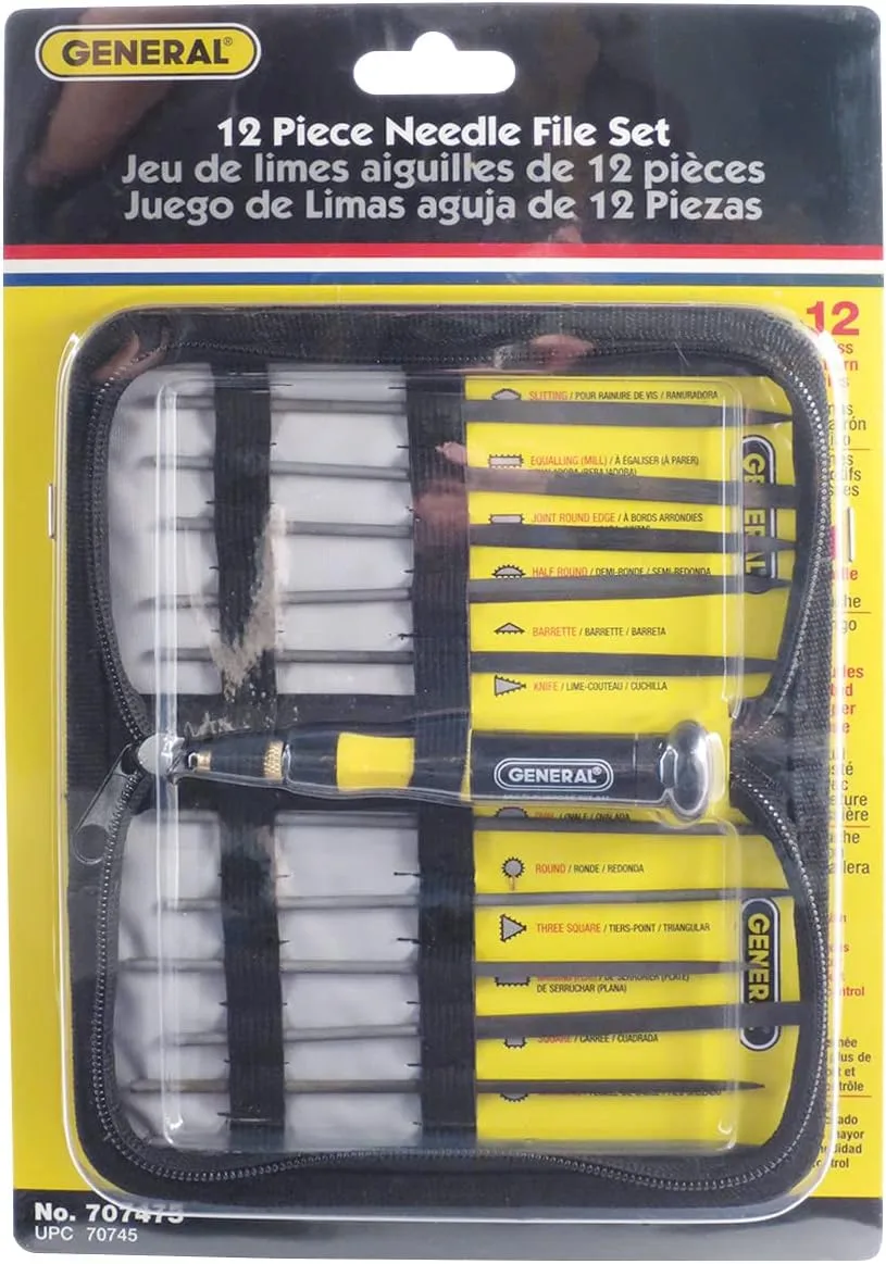 General Tools 707475 Swiss Pattern Needle File Set, 12-Piece, Black, Set of 12 and Handle