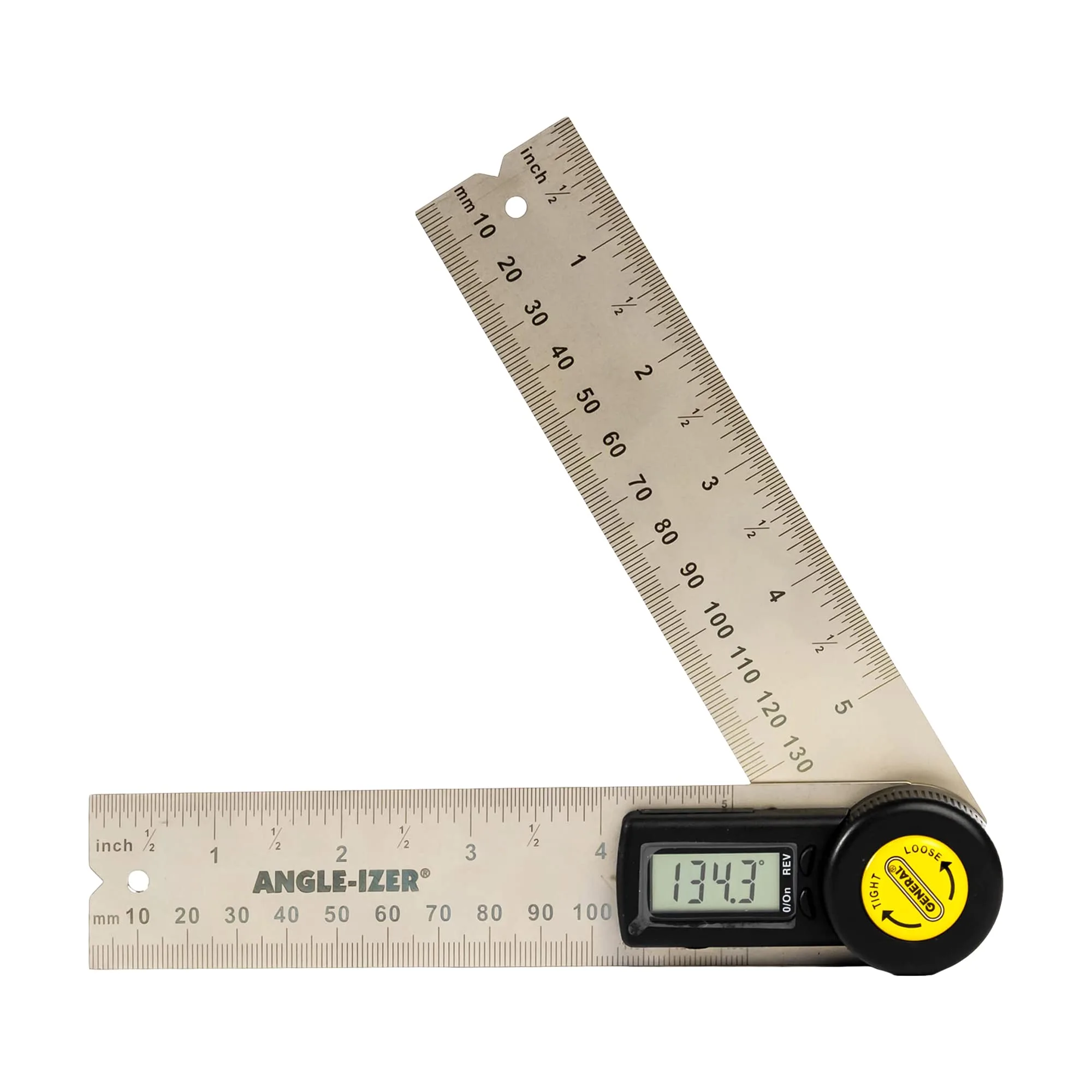 General Tools Digital Angle Finder Ruler #822 - 5" Stainless Steel Woodworking Protractor Tool with Large LCD Display 5-Inch