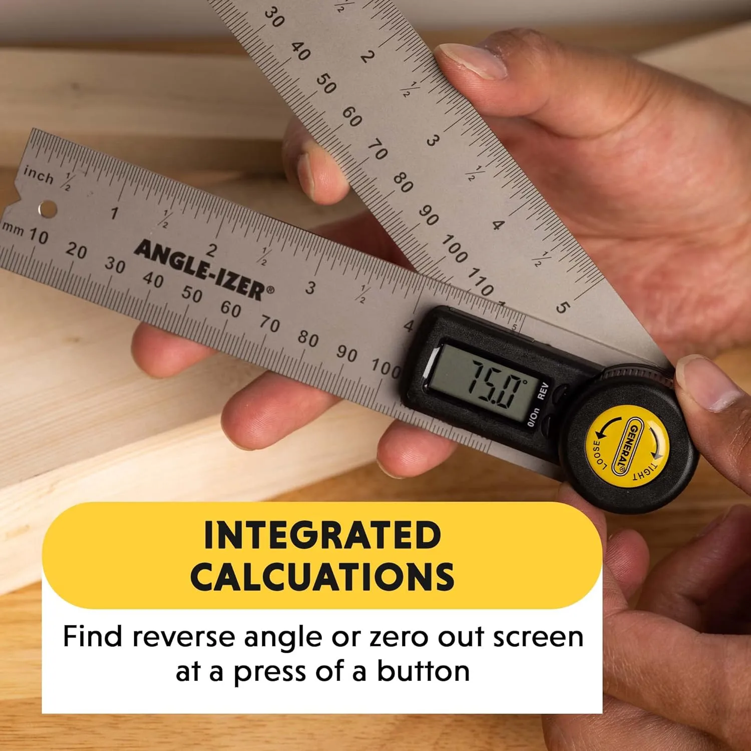 General Tools Digital Angle Finder Ruler #822 - 5" Stainless Steel Woodworking Protractor Tool with Large LCD Display 5-Inch