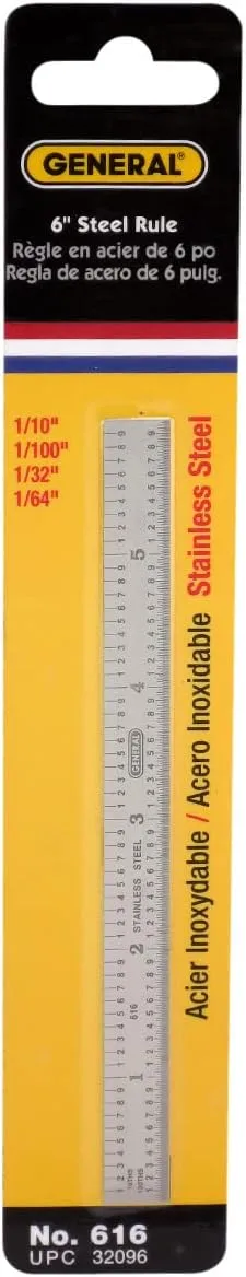 General Tools Flexible 6-Inch Straight Edge Ruler #616, Stainless Steel - 4 Graduations – 1/32 inch, 1/64 inch On One Side
