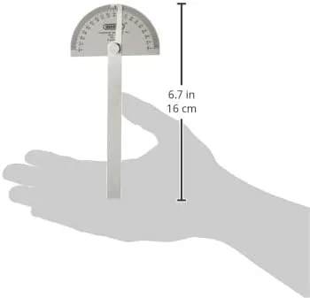 General Tools 18 Round Head Stainless Steel Angle Protractor, 0 to 180 Degrees, 6-Inch Arm