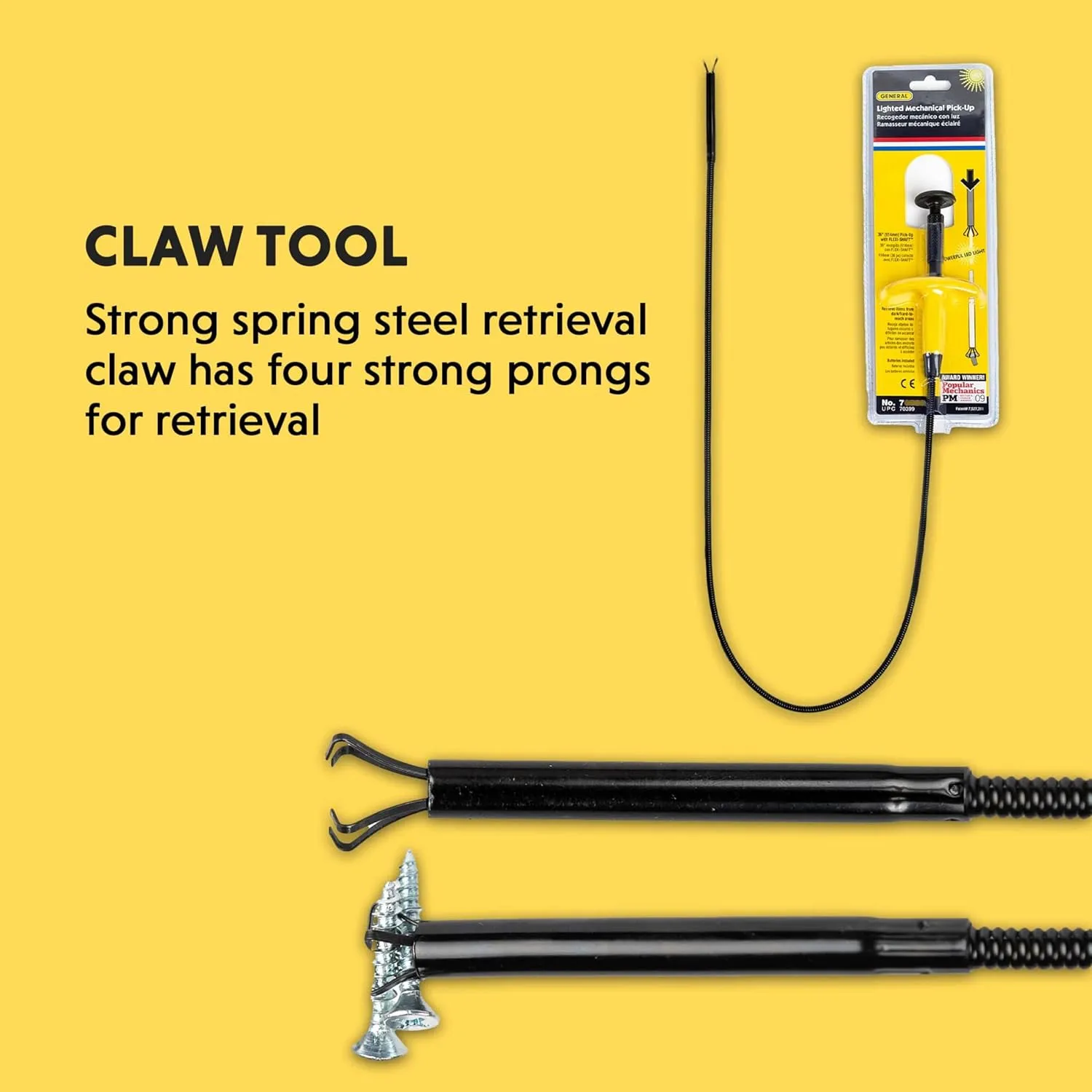 General Tools 70396 Lighted Steel Claw Mechanical Pick-Up Tool, 24-Inch (Pack of 3)
