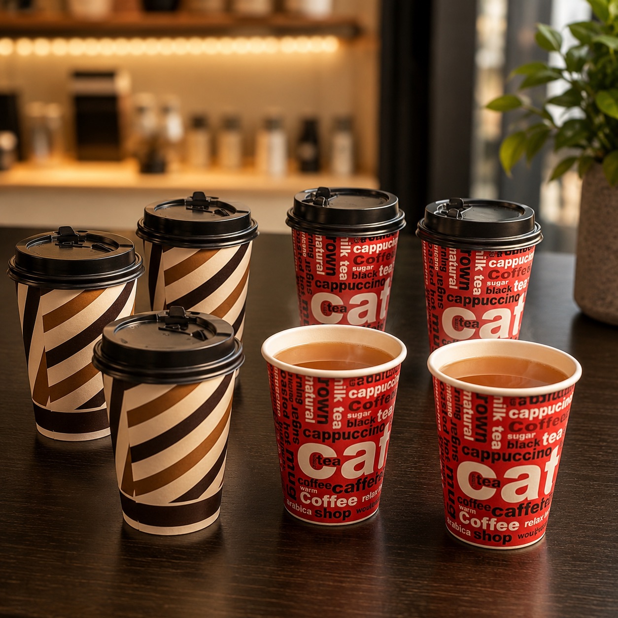 12oz GENERIC DESIGNED PAPER COFFEE CUPS WITH LIDS