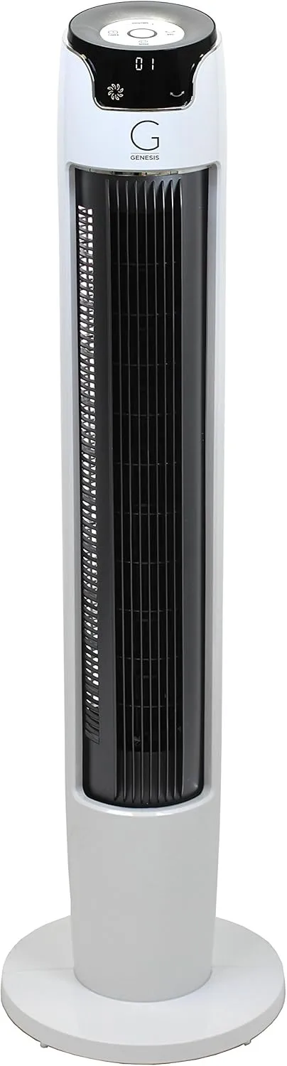 Genesis Powerful 43 Inch Oscillating Tower Fan with Max Air Quiet Technology and Remote, White (G5TOWERFAN)