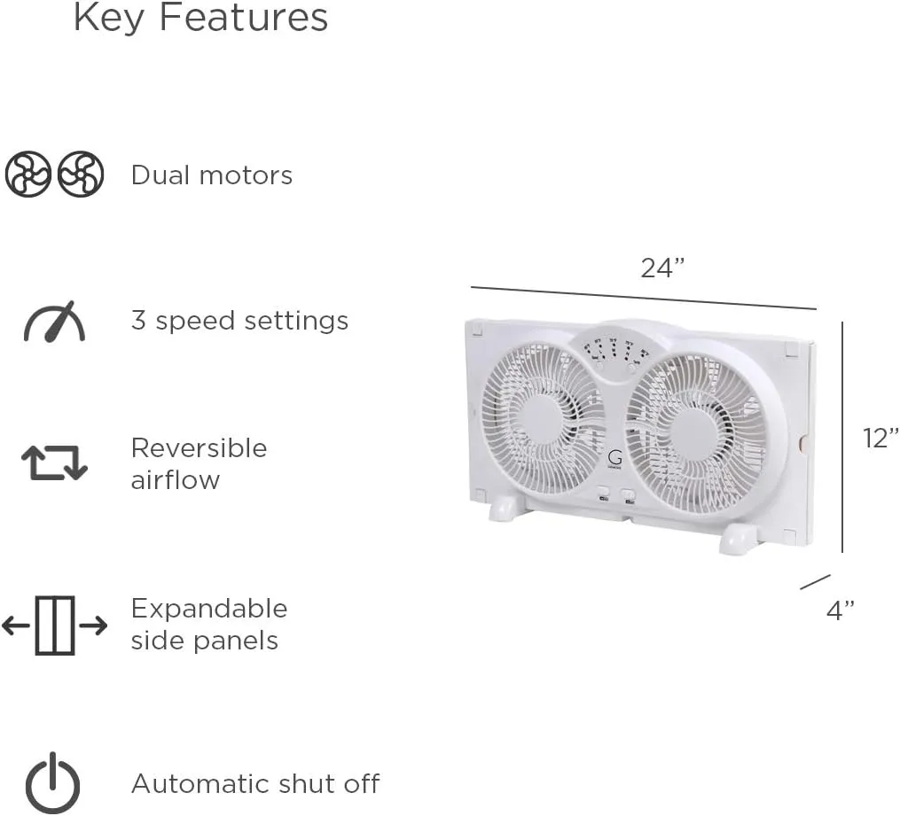 Genesis Twin Fan High Velocity Reversible AirFlow Fan, LED Indicator Lights Adjustable Thermostat & Max Cool Technology