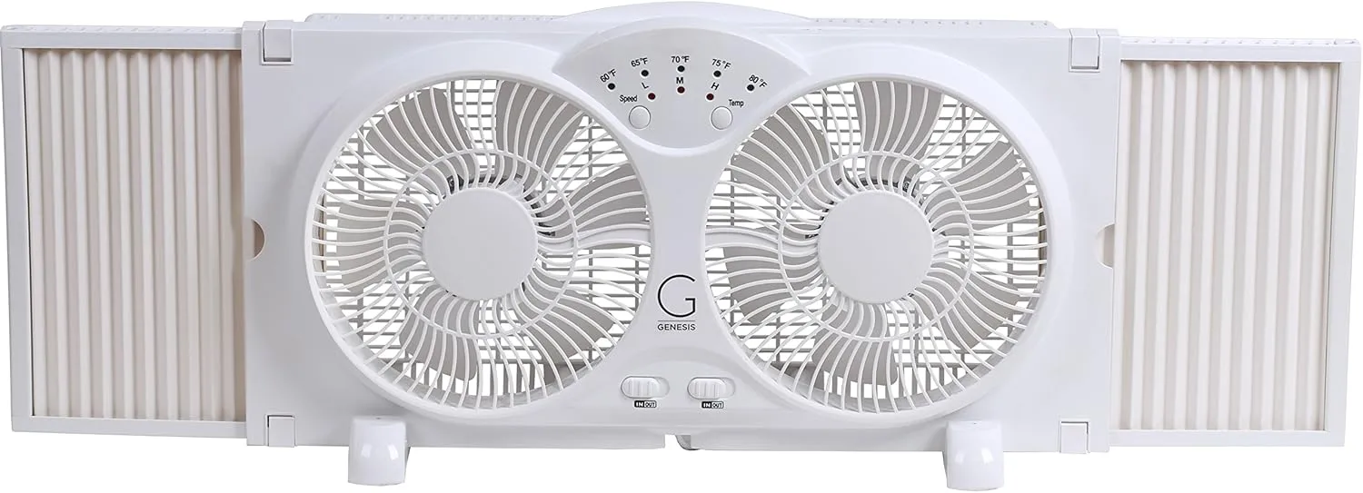 Genesis Twin Fan High Velocity Reversible AirFlow Fan, LED Indicator Lights Adjustable Thermostat & Max Cool Technology