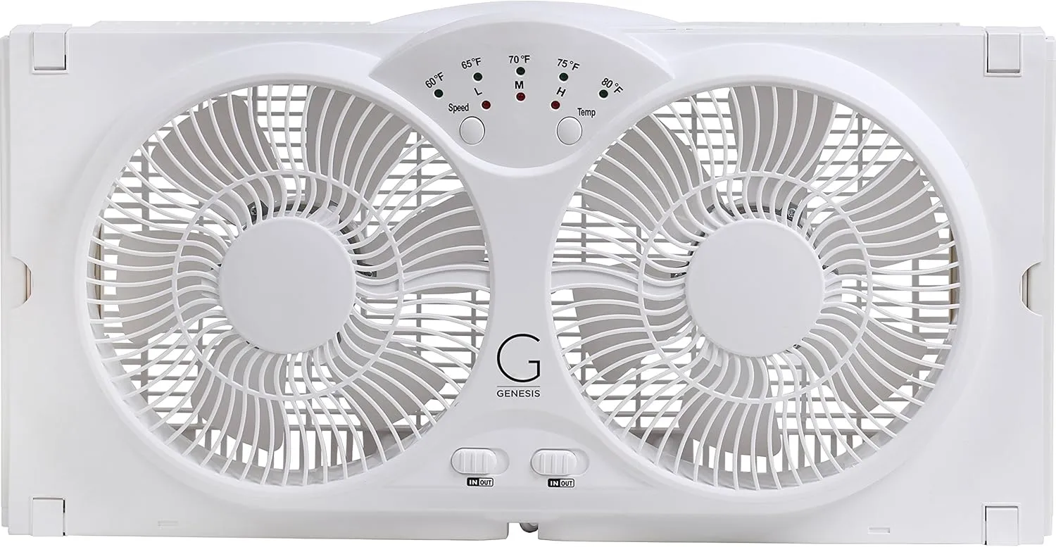 Genesis Twin Fan High Velocity Reversible AirFlow Fan, LED Indicator Lights Adjustable Thermostat & Max Cool Technology