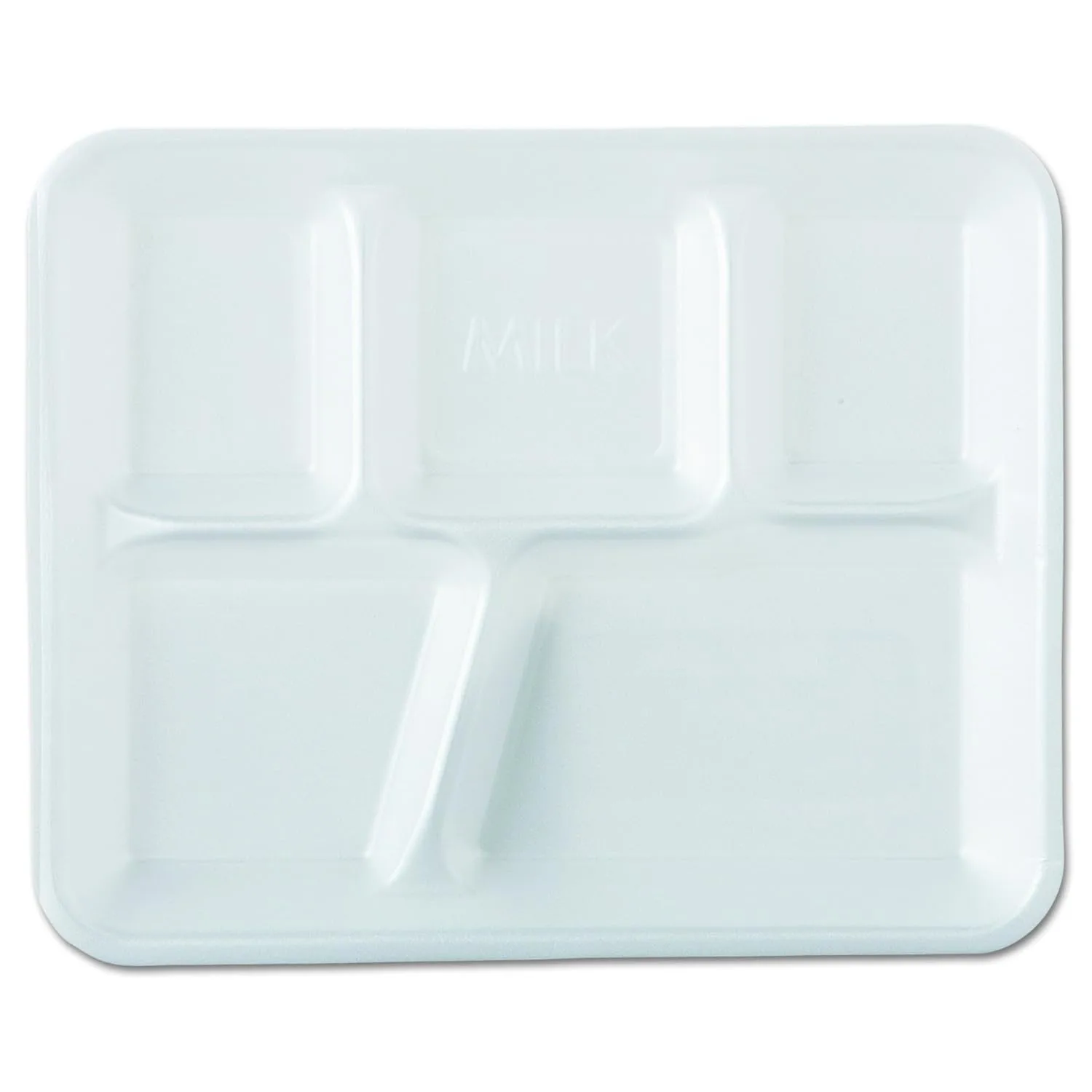 Genpak 10500 Foam School Trays, 5-Comp, 10 2/5 x 8 2/5 x 1 1/4, White (Case of 500)