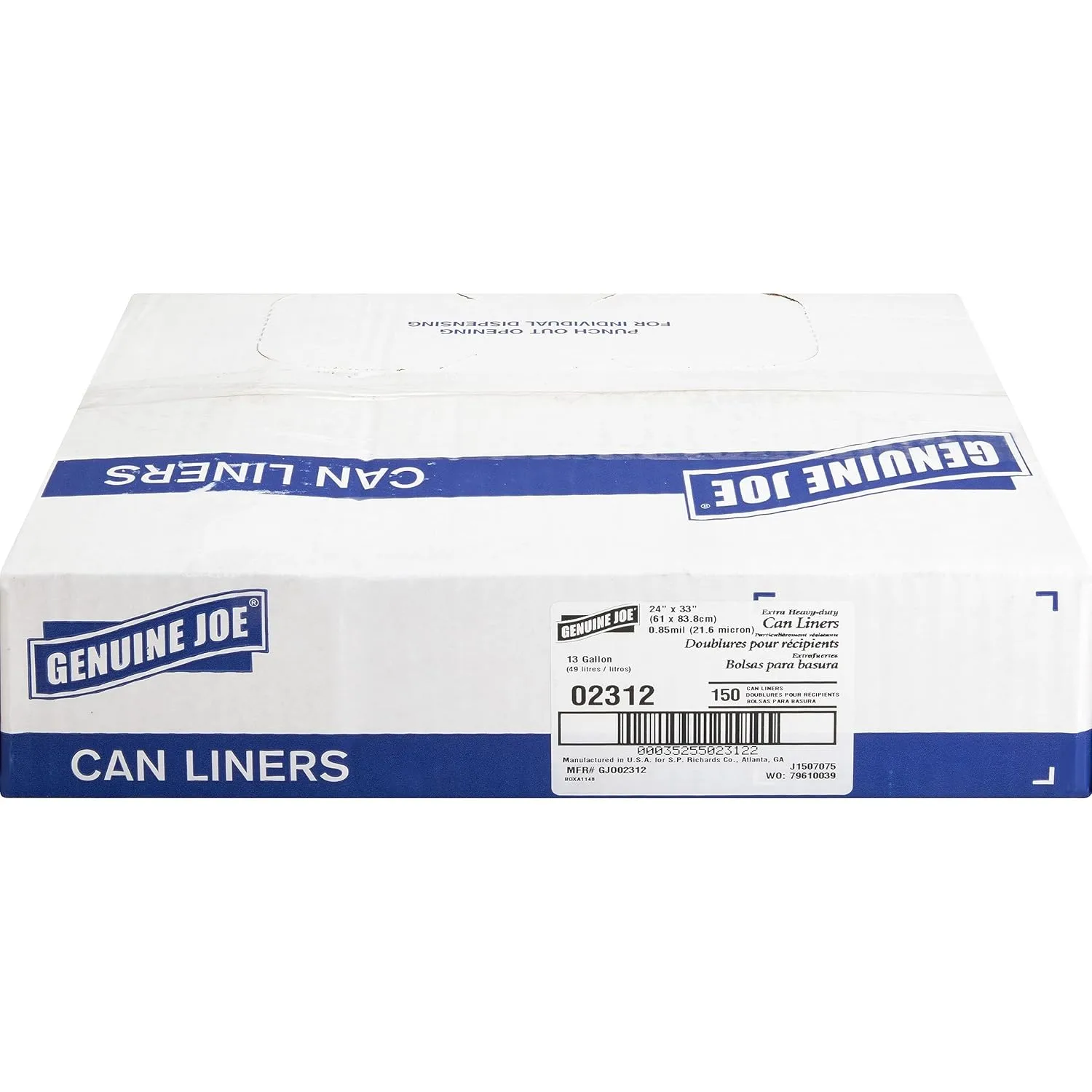 Genuine Joe GJO02312 Heavy Duty Low-Density Kitchen Trash Bag, 13 Gallon Capacity, 31" Width x 24" Height x 0.85 mil Thickness, White (Box of 150)