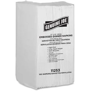 Genuine Joe Embossed 2-Ply Dinner Napkins, 17in x 15in, 100% Recycled, White, 100 Napkins Per Sleeve, Carton Of 30 Sleeves