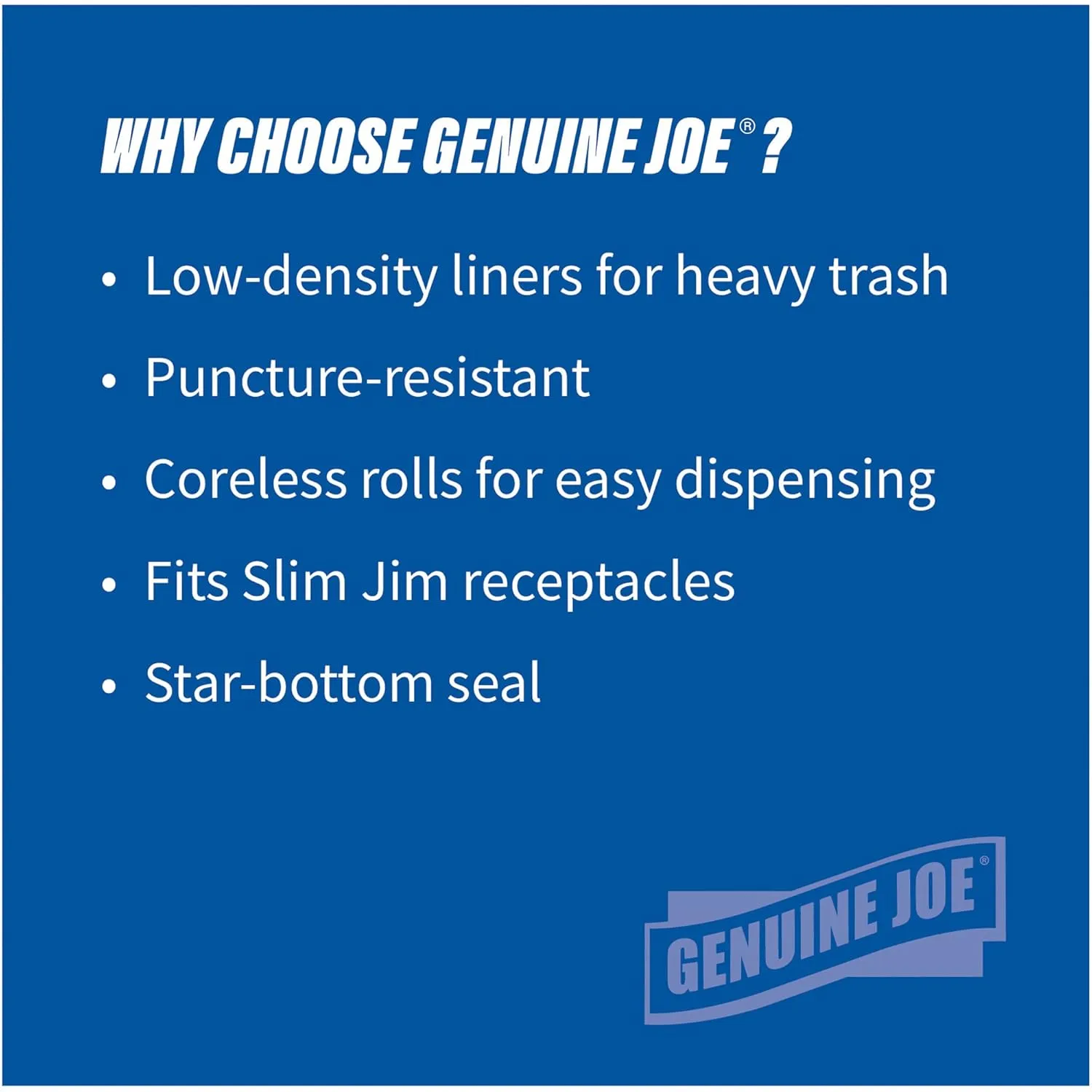 Genuine Joe Low Density Can Liners, 28.5" x 43", 23 gal Capacity, 1.0 mil, Black, 150 Count