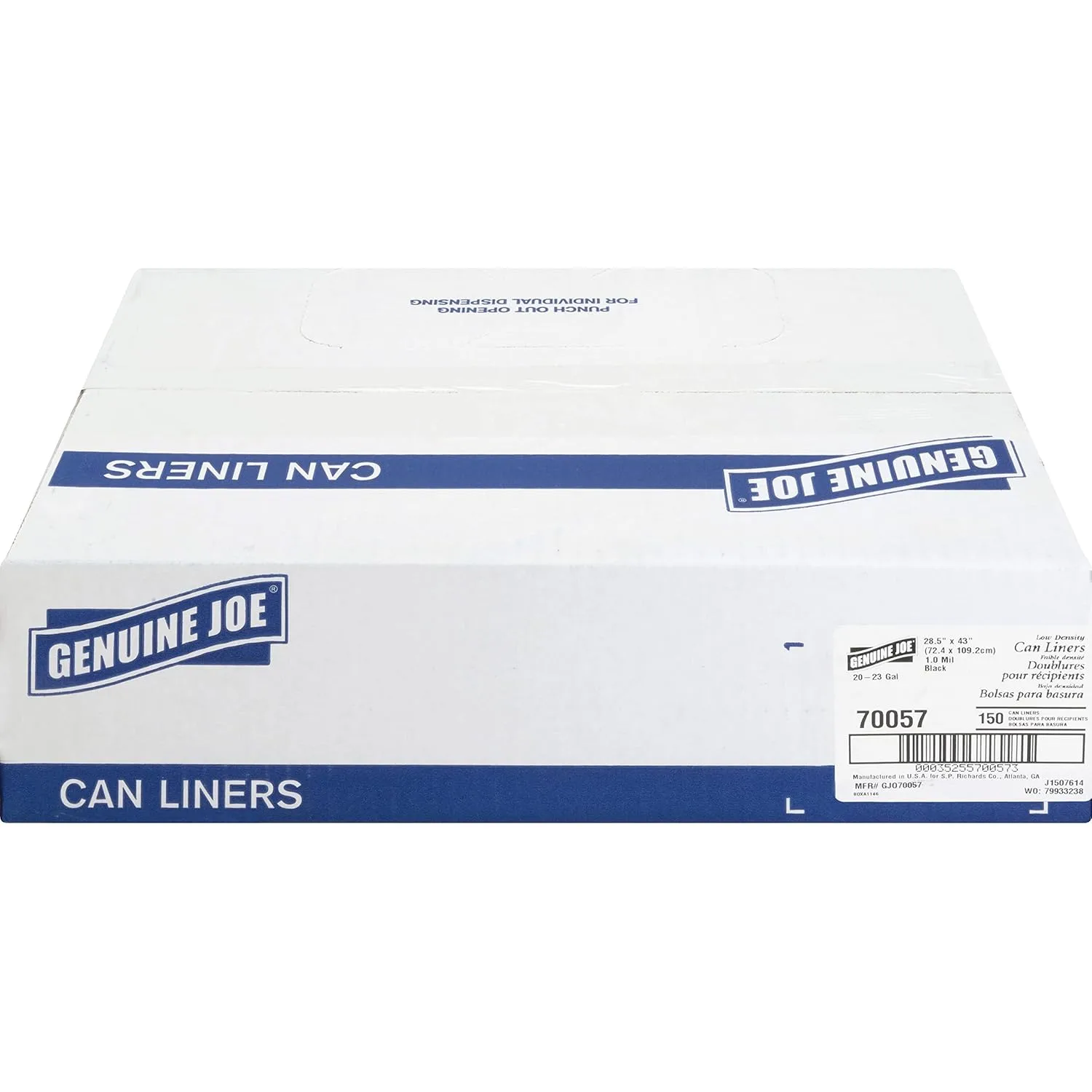 Genuine Joe Low Density Can Liners, 28.5" x 43", 23 gal Capacity, 1.0 mil, Black, 150 Count