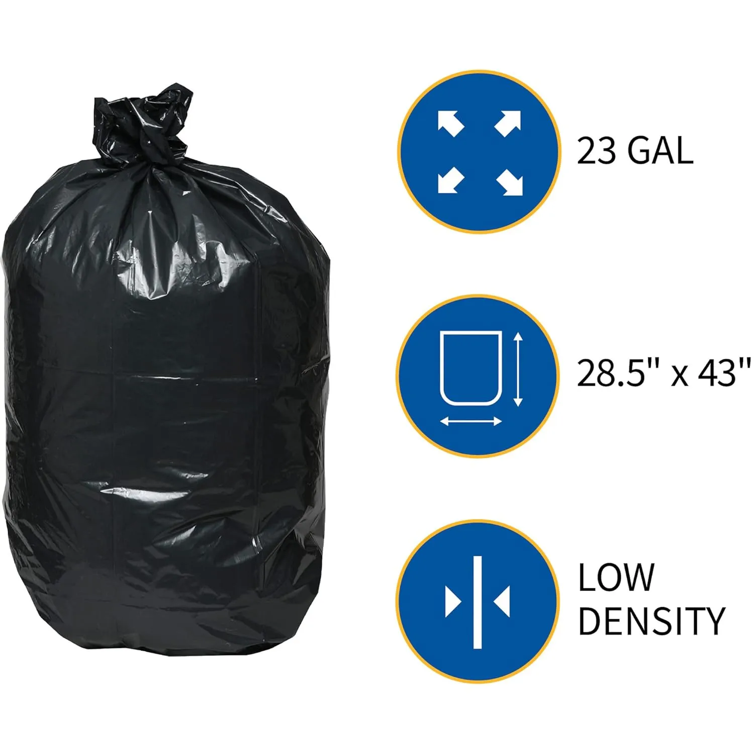 Genuine Joe Low Density Can Liners, 28.5" x 43", 23 gal Capacity, 1.0 mil, Black, 150 Count
