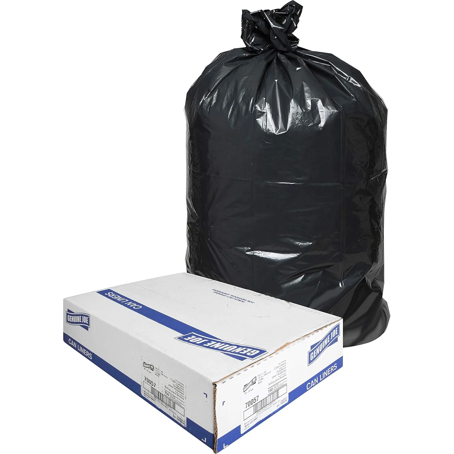 Genuine Joe Low Density Can Liners, 28.5" x 43", 23 gal Capacity, 1.0 mil, Black, 150 Count