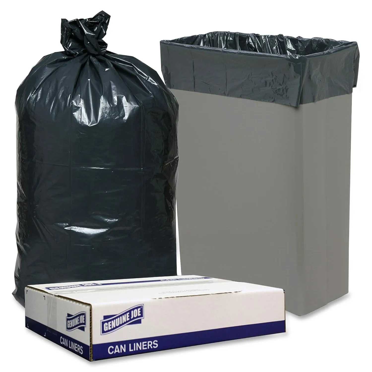 Genuine Joe Low Density Can Liners, 28.5" x 43", 23 gal Capacity, 1.0 mil, Black, 150 Count