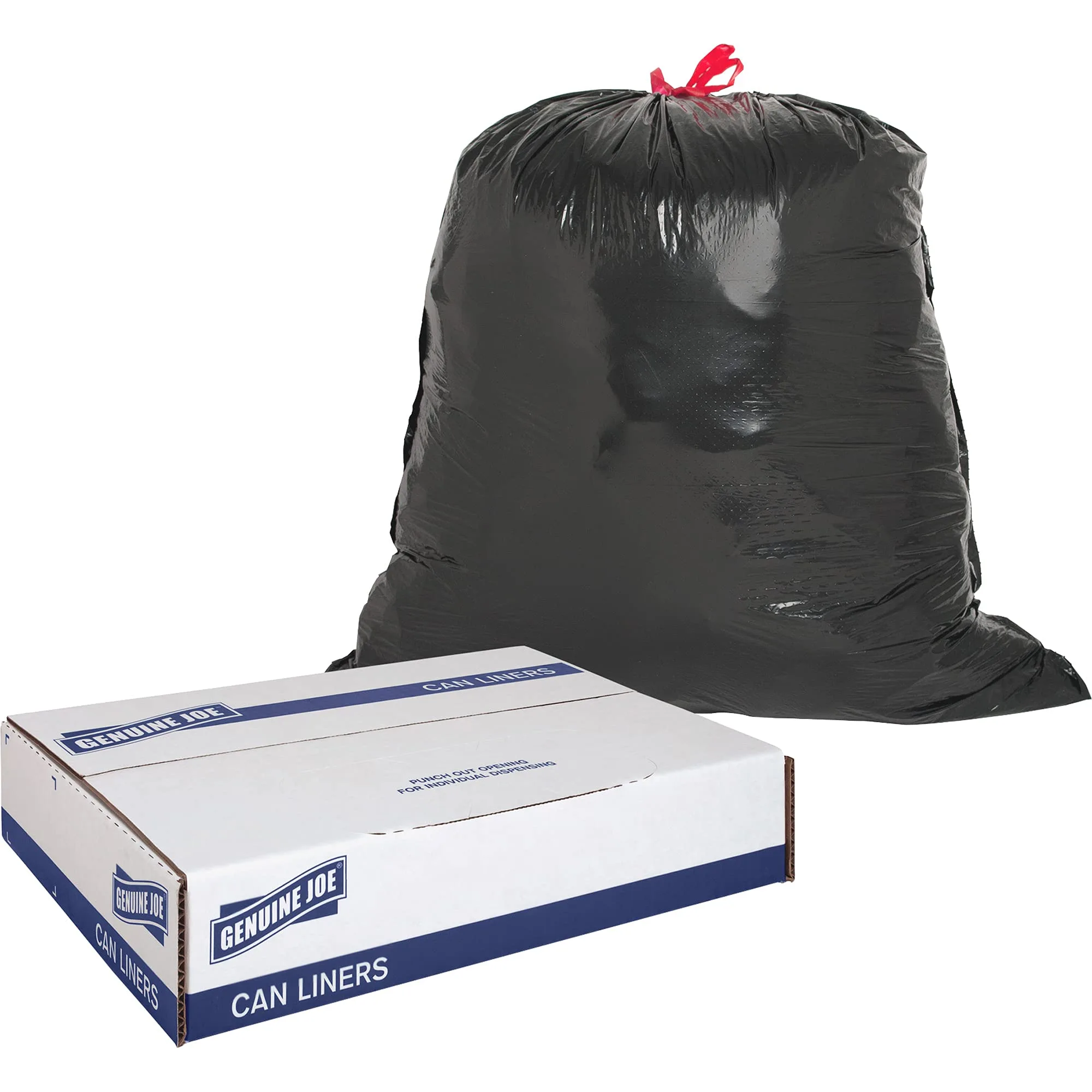 Genuine Joe GJO01230 Expandable Drawstring Trash Can Liner, 30 Gallon Capacity, 32" Width x 30" Height x 1.05 mil Thickness, Black (Box of 42)