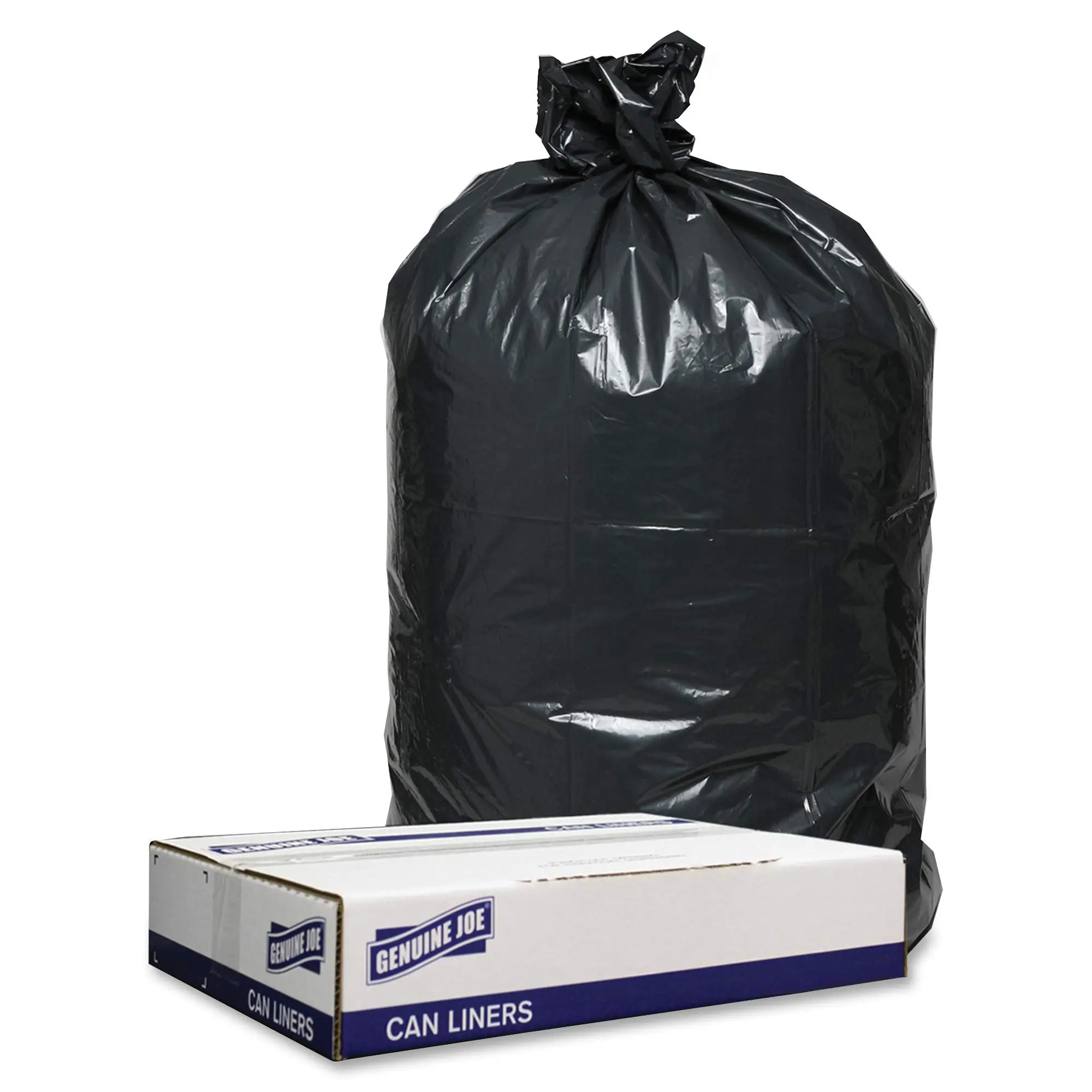 Genuine Joe Low Density Can Liners, 33 gal Capacity, 33" x 39", 1.20 mil, Black, 100 Count