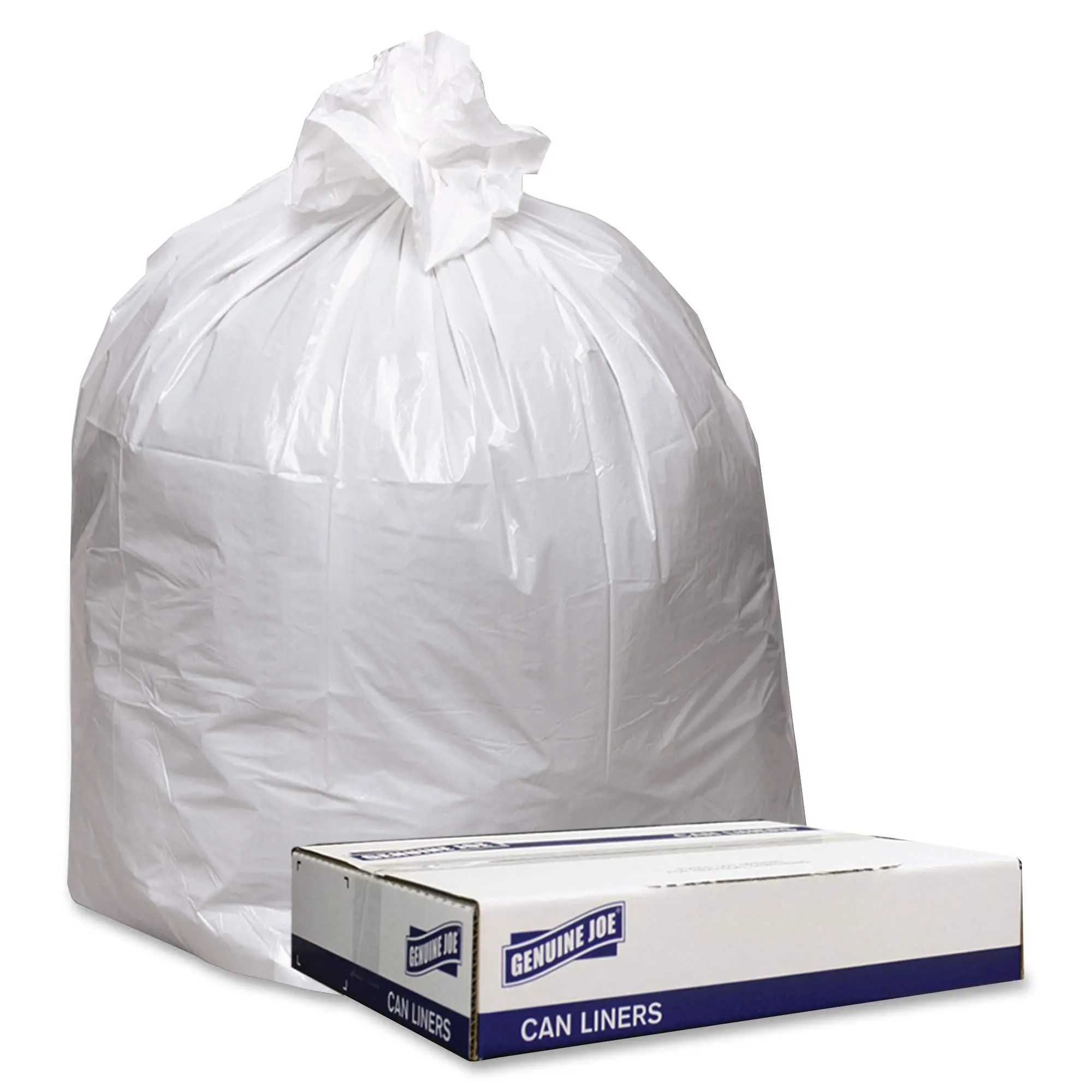 Genuine Joe Low Density Can Liner, 33 gallon Capacity, 33" x 39" x 0.9 mil (23 Microns), White, 100 Count