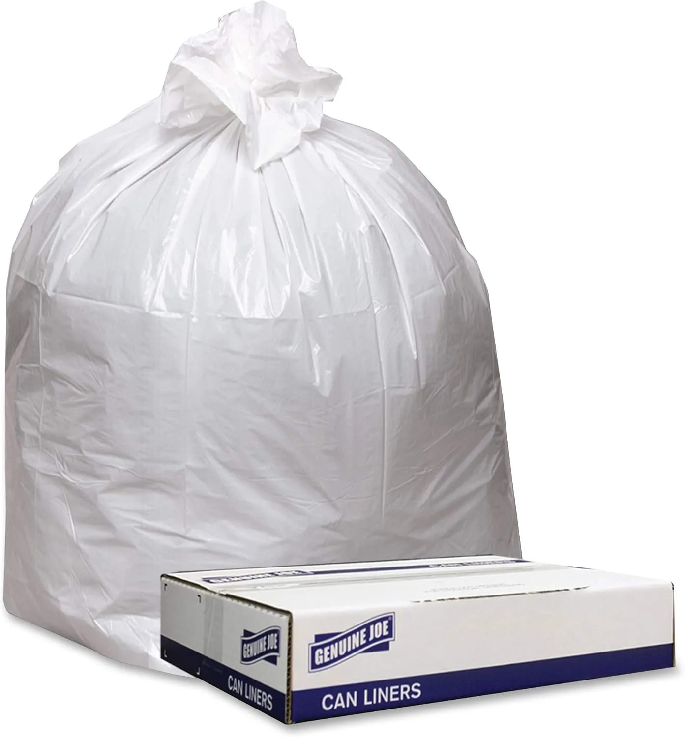 Genuine Joe Low Density Can Liner, 33 gallon Capacity, 33" x 39" x 0.9 mil (23 Microns), White, 100 Count