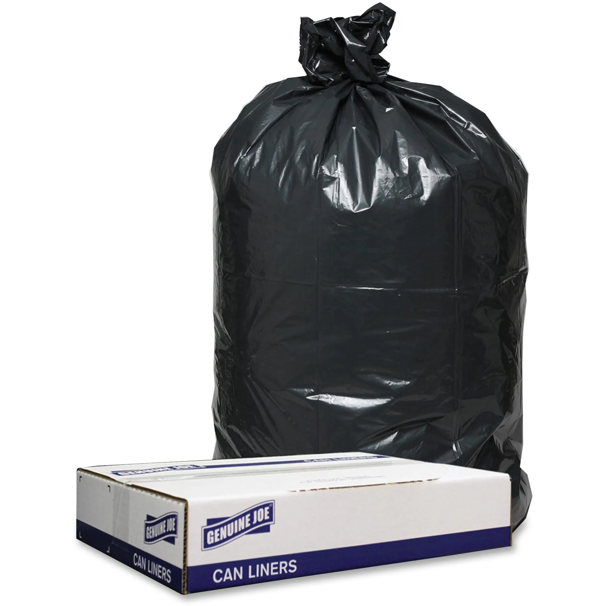 Genuine Joe Low Density Can Liners, 45 gal Capacity, 40" Width x 46" Length x 1.20 mil (30 Micron) Thickness, Black, 100 Count